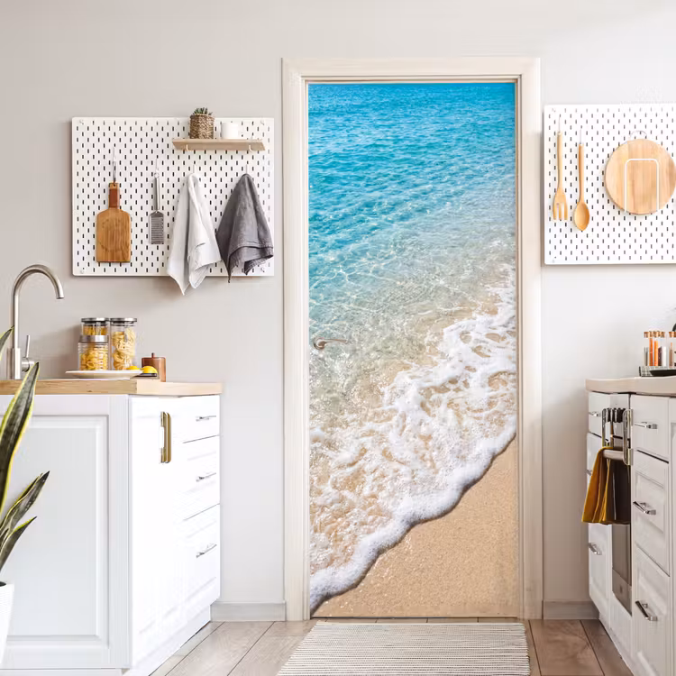 Deursticker - Strand - Water - Natuur - Blauw - Beige — 7