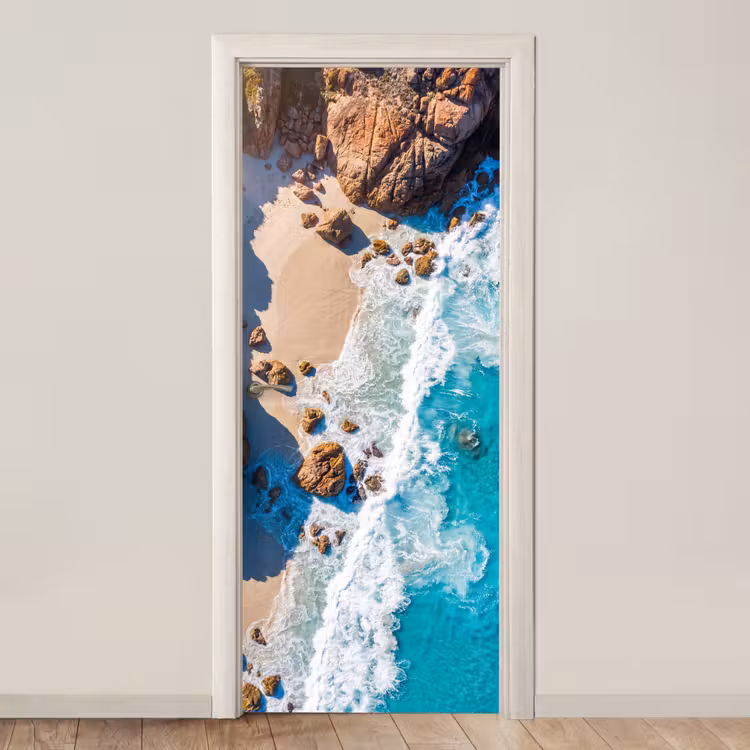Deursticker - Strand - Zee - Rotsen - Natuur - Blauw — 1
