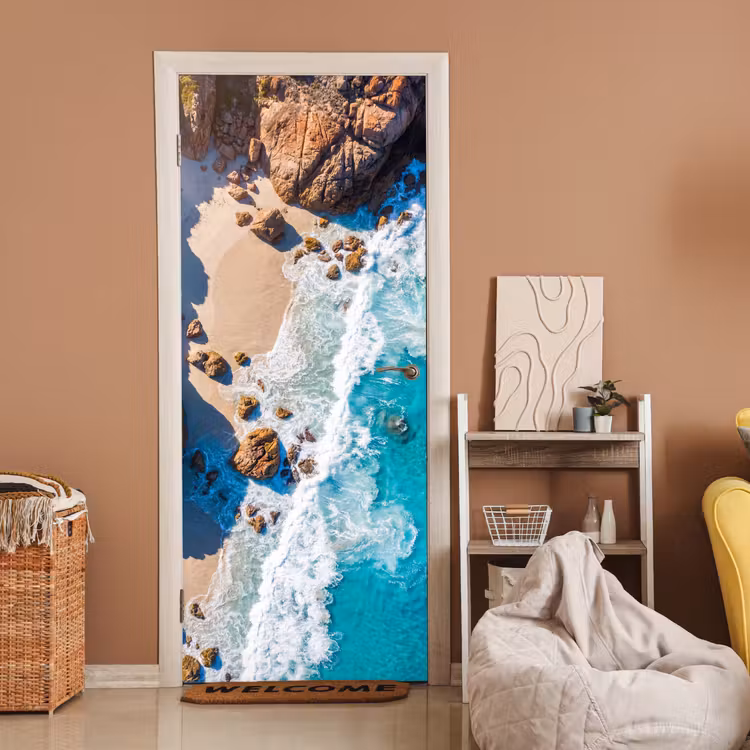 Deursticker - Strand - Zee - Rotsen - Natuur - Blauw — 2