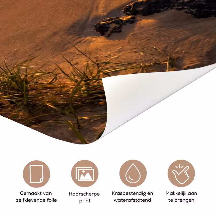 Deursticker - Strand - Zonsondergang - Golven - Natuur - Oranje — 3