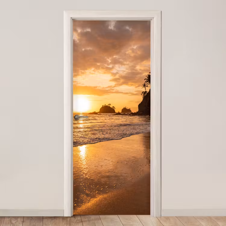 Deursticker - Strand - Zonsondergang - Natuur - Tropisch - Oranje — 1