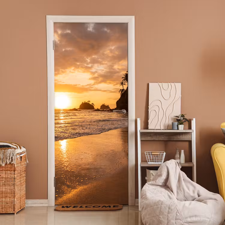 Deursticker - Strand - Zonsondergang - Natuur - Tropisch - Oranje — 2