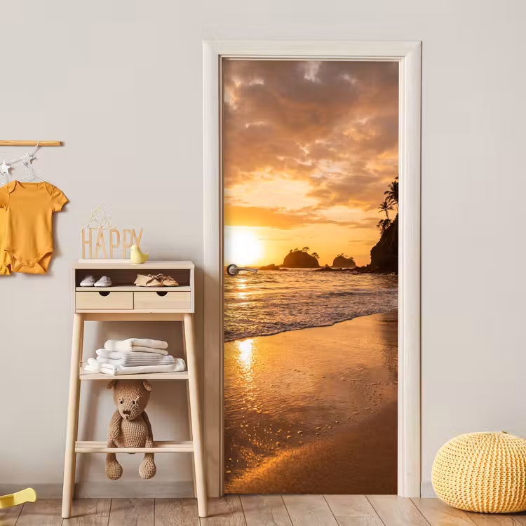 Deursticker - Strand - Zonsondergang - Natuur - Tropisch - Oranje — 6