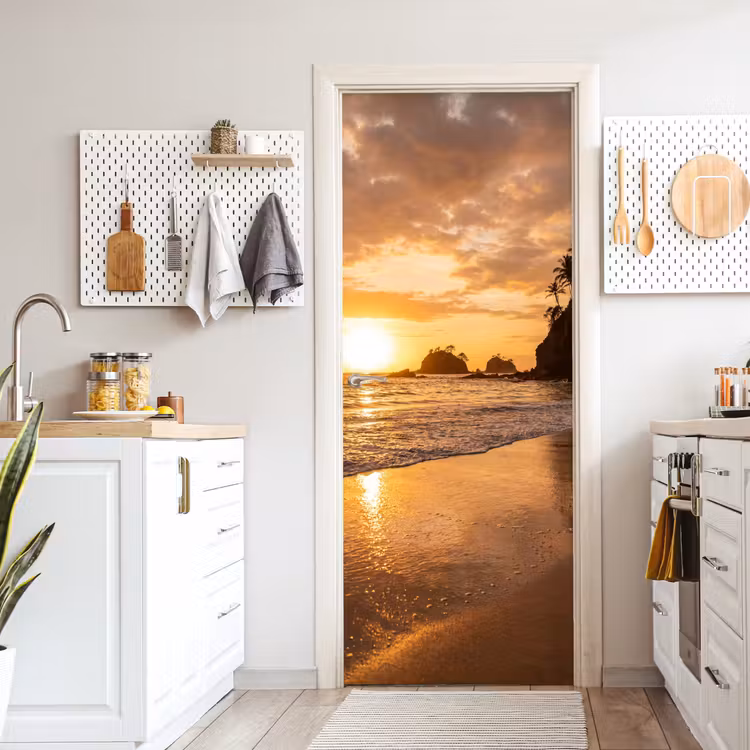 Deursticker - Strand - Zonsondergang - Natuur - Tropisch - Oranje — 7