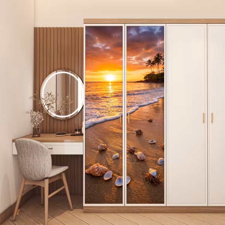 Deursticker - Strand - Zonsondergang - Palmbomen - Natuur - Oranje — 5