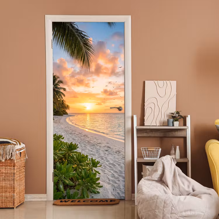 Deursticker - Strand - Zonsondergang - Palmbomen - Tropisch - Natuur — 2