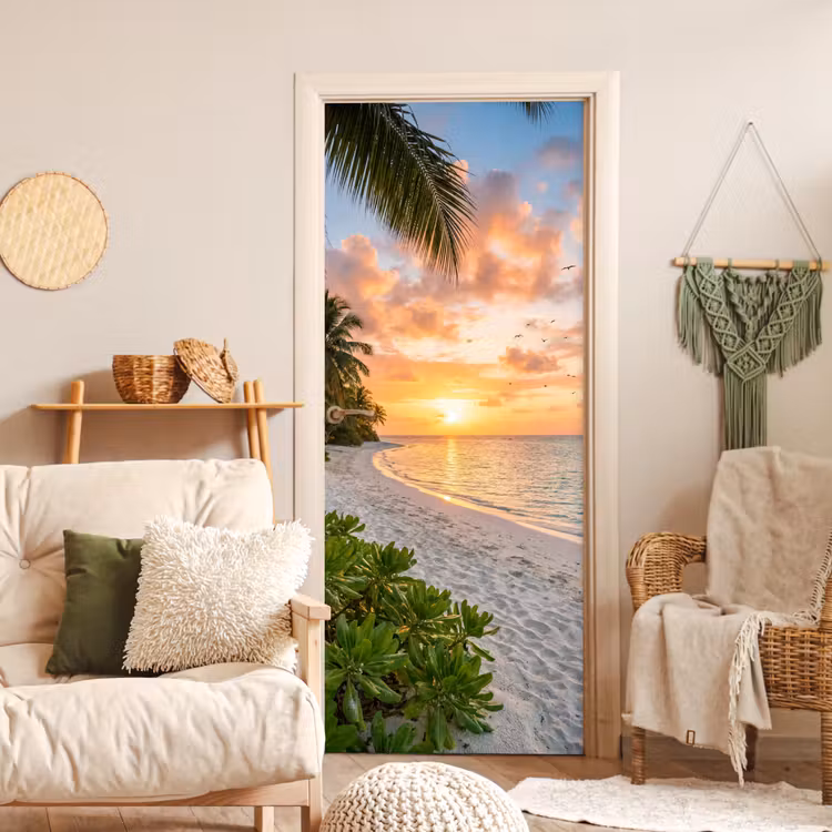 Deursticker - Strand - Zonsondergang - Palmbomen - Tropisch - Natuur — 4