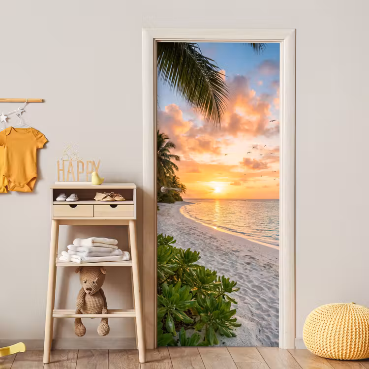 Deursticker - Strand - Zonsondergang - Palmbomen - Tropisch - Natuur — 6