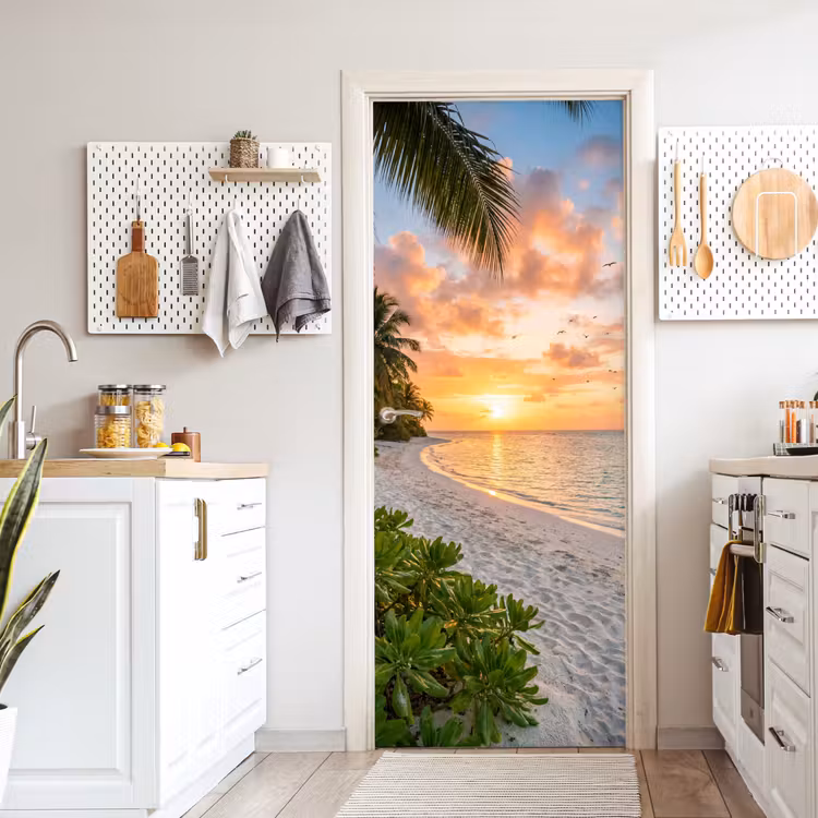 Deursticker - Strand - Zonsondergang - Palmbomen - Tropisch - Natuur — 7