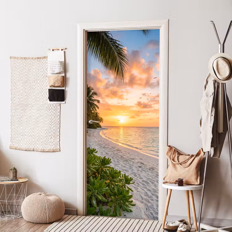 Deursticker - Strand - Zonsondergang - Palmbomen - Tropisch - Natuur — 8