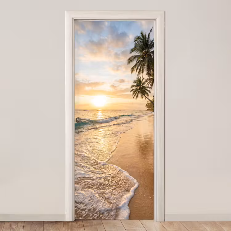 Deursticker - Strand - Zonsondergang - Tropisch - Natuur - Goud — 1