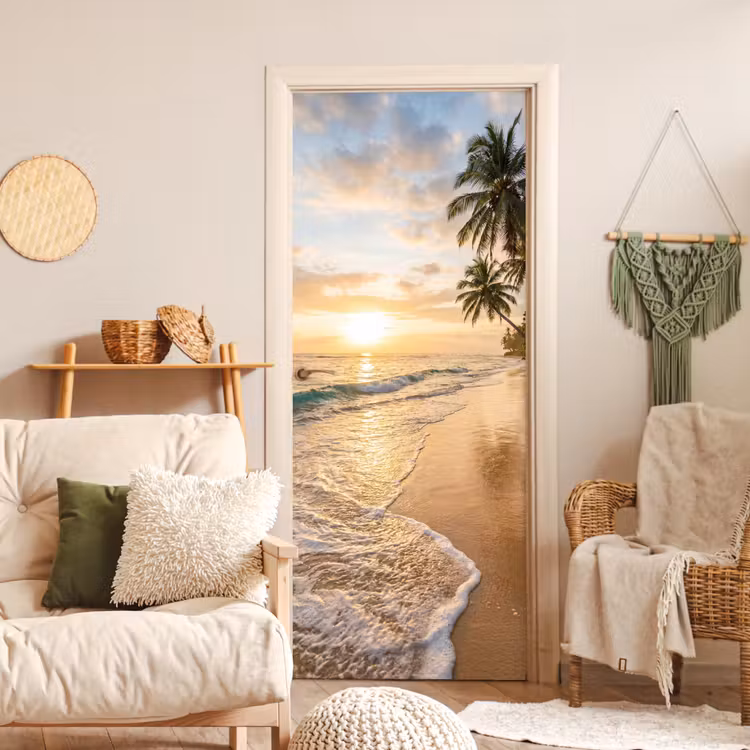 Deursticker - Strand - Zonsondergang - Tropisch - Natuur - Goud — 4