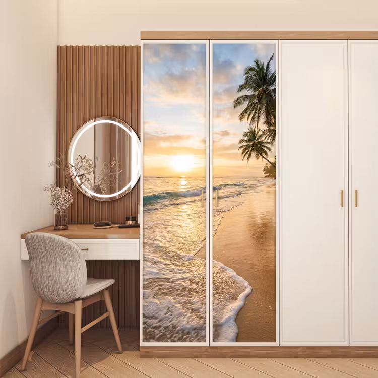 Deursticker - Strand - Zonsondergang - Tropisch - Natuur - Goud — 5