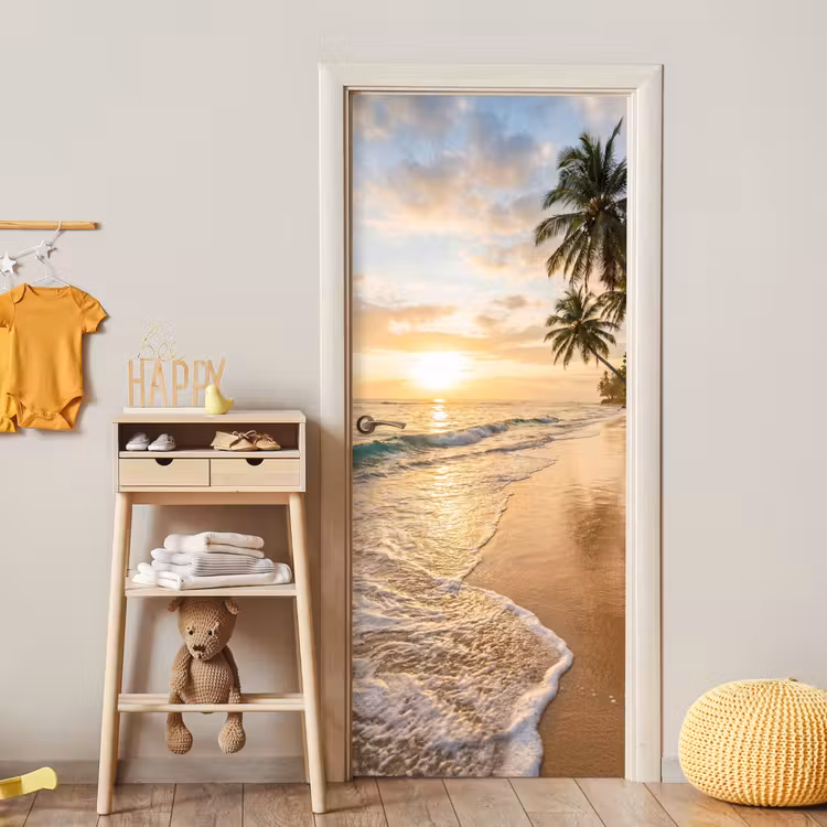 Deursticker - Strand - Zonsondergang - Tropisch - Natuur - Goud — 6
