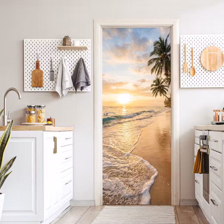 Deursticker - Strand - Zonsondergang - Tropisch - Natuur - Goud — 7