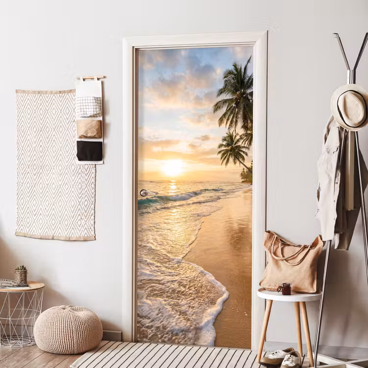 Deursticker - Strand - Zonsondergang - Tropisch - Natuur - Goud — 8