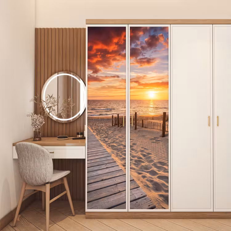 Deursticker - Strand - Zonsondergang - Zee - Natuur - Oranje — 5