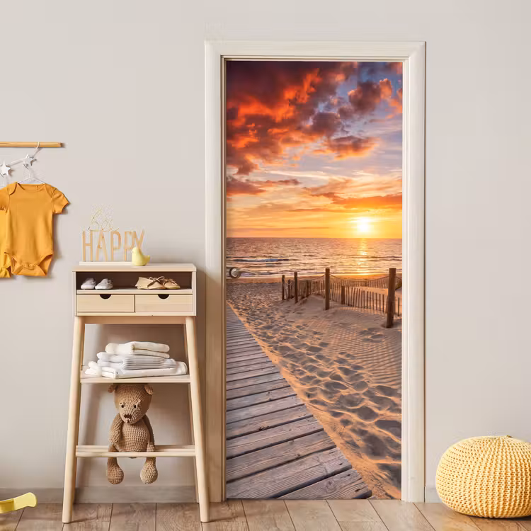 Deursticker - Strand - Zonsondergang - Zee - Natuur - Oranje — 6