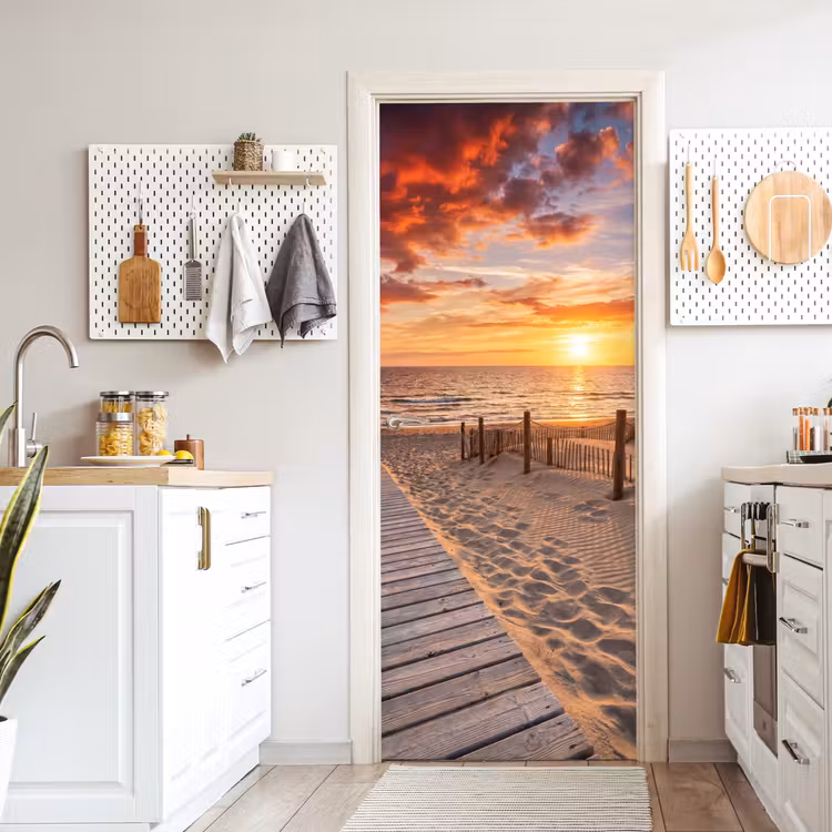 Deursticker - Strand - Zonsondergang - Zee - Natuur - Oranje — 7