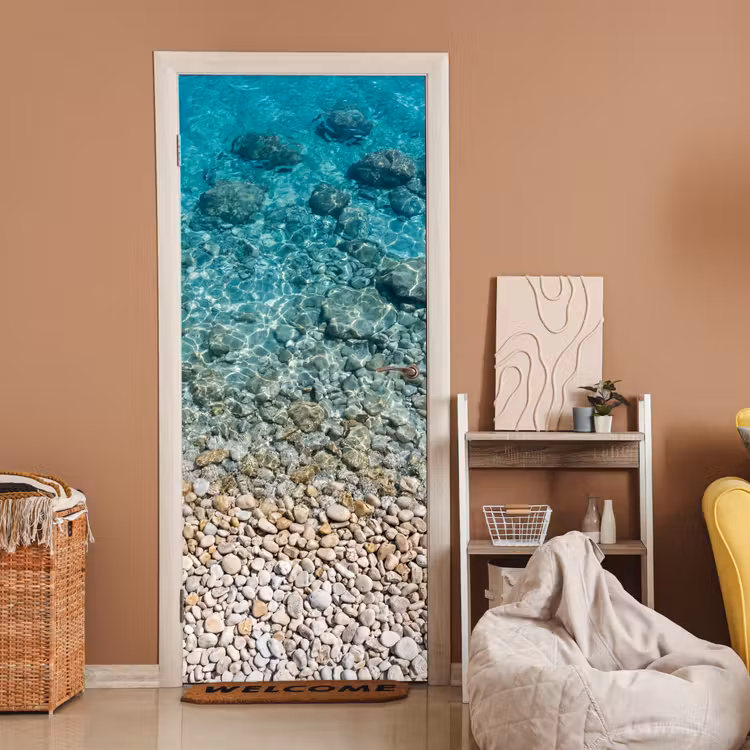 Deursticker - Water - Kiezels - Natuur - Levendig - Turkoois — 2