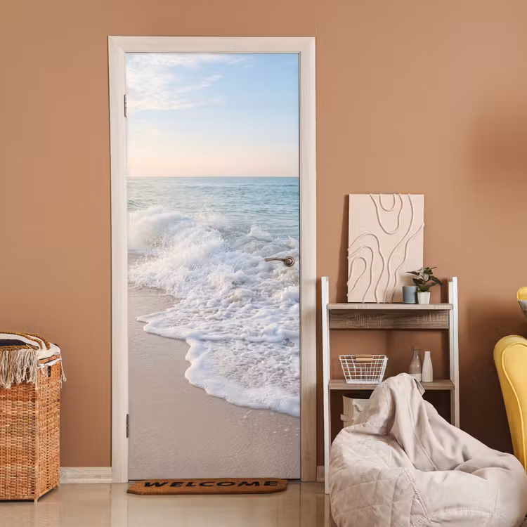 Deursticker - Zee - Golven - Strand - Natuur - Wit — 2