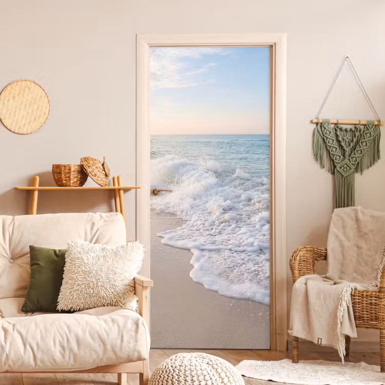 Deursticker - Zee - Golven - Strand - Natuur - Wit — 4