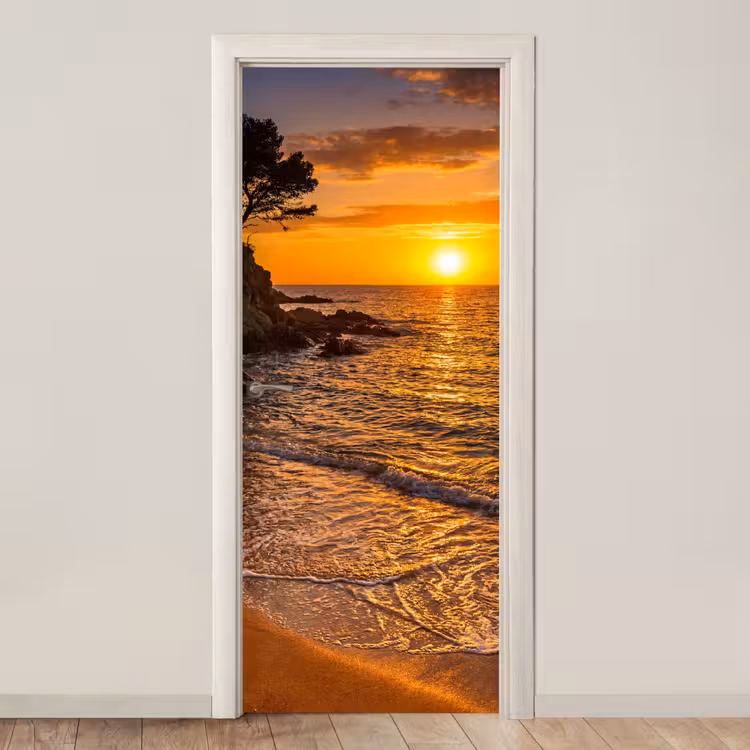 Deursticker - Zee - Kust - Zonsondergang - Natuur - Oranje — 1