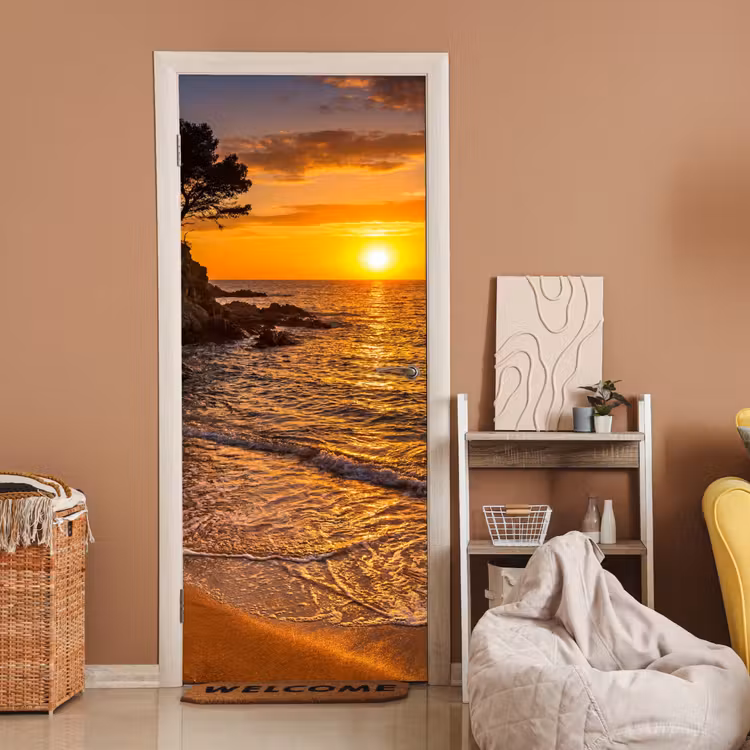 Deursticker - Zee - Kust - Zonsondergang - Natuur - Oranje — 2
