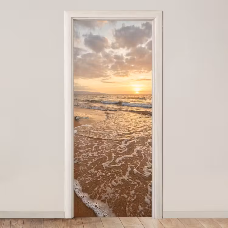 Deursticker - Zee - Kustlijn - Wolken - Landschap - Oranje — 1