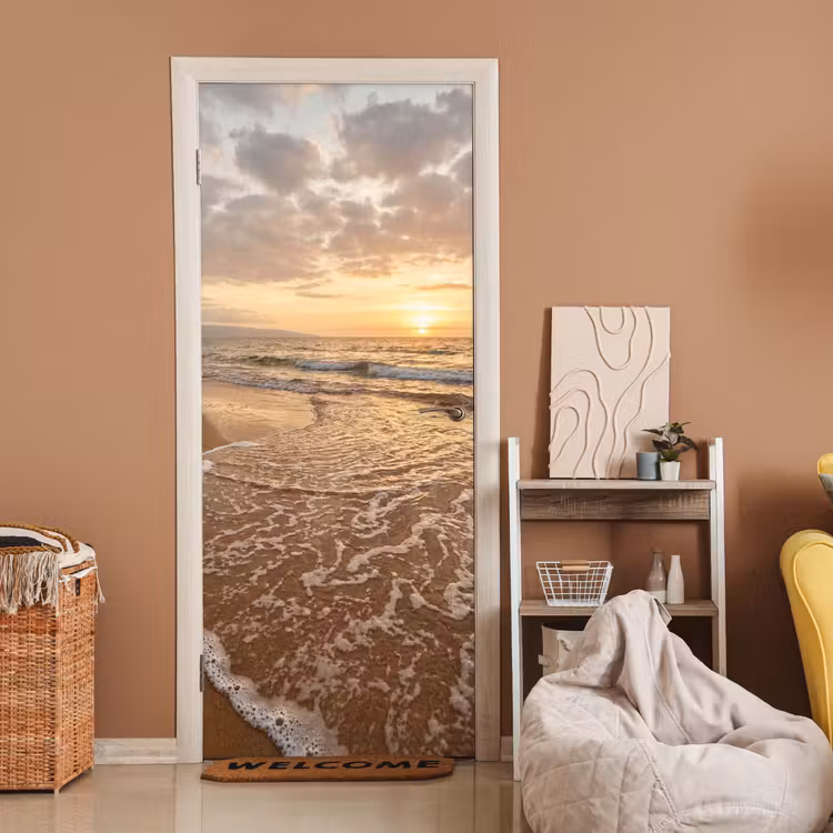 Deursticker - Zee - Kustlijn - Wolken - Landschap - Oranje — 2