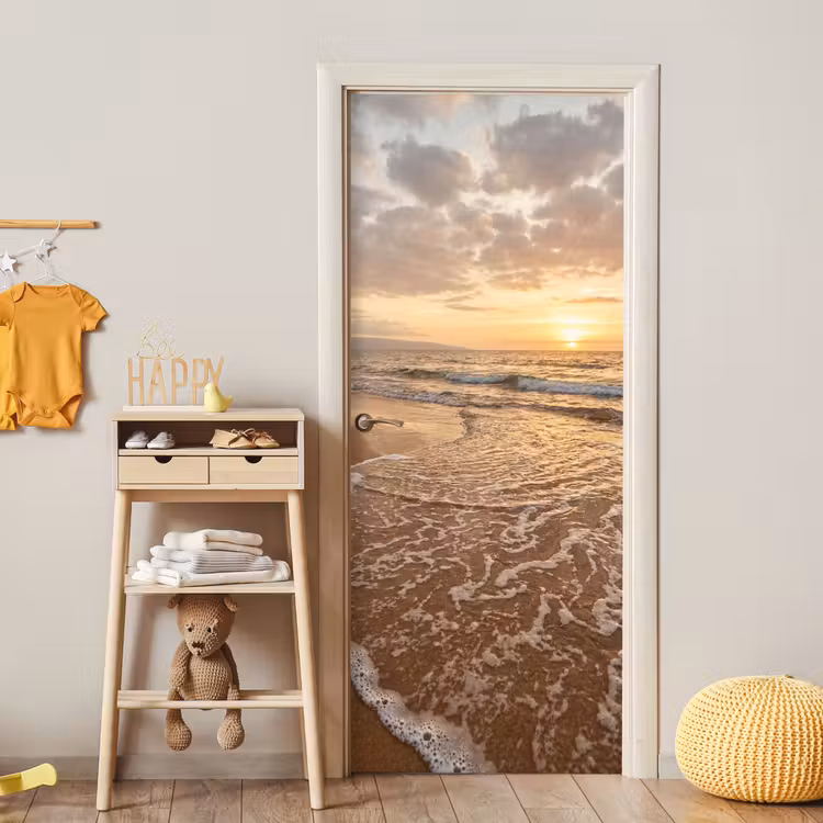 Deursticker - Zee - Kustlijn - Wolken - Landschap - Oranje — 6