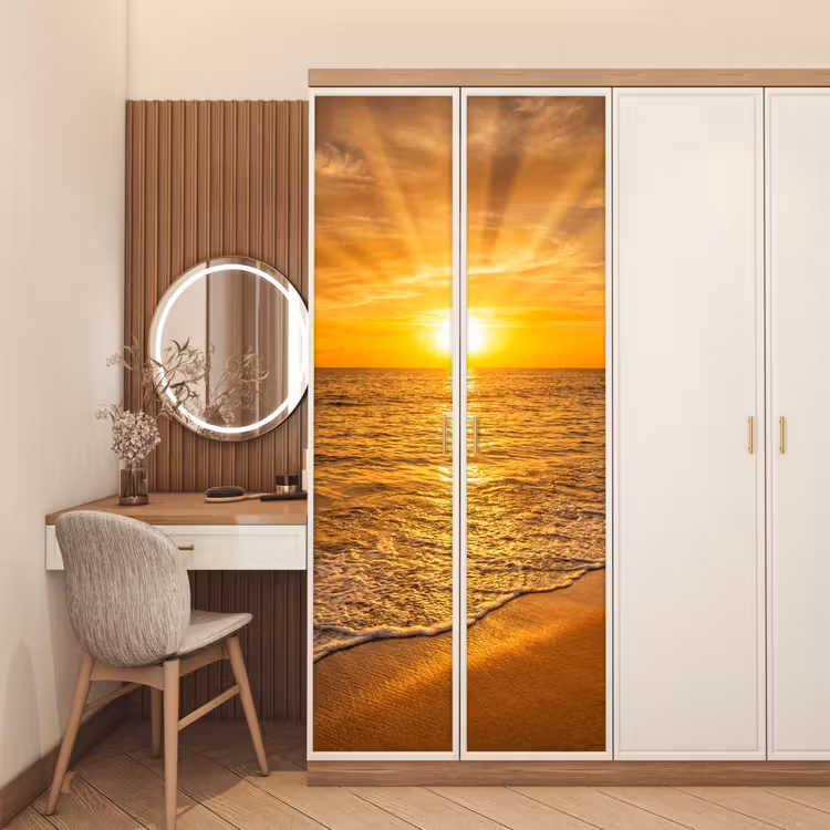 Deursticker - Zee - Zonsondergang - Golven - Kust - Oranje — 5
