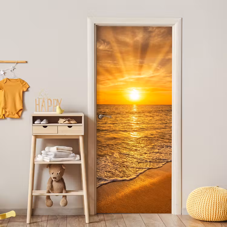 Deursticker - Zee - Zonsondergang - Golven - Kust - Oranje — 6
