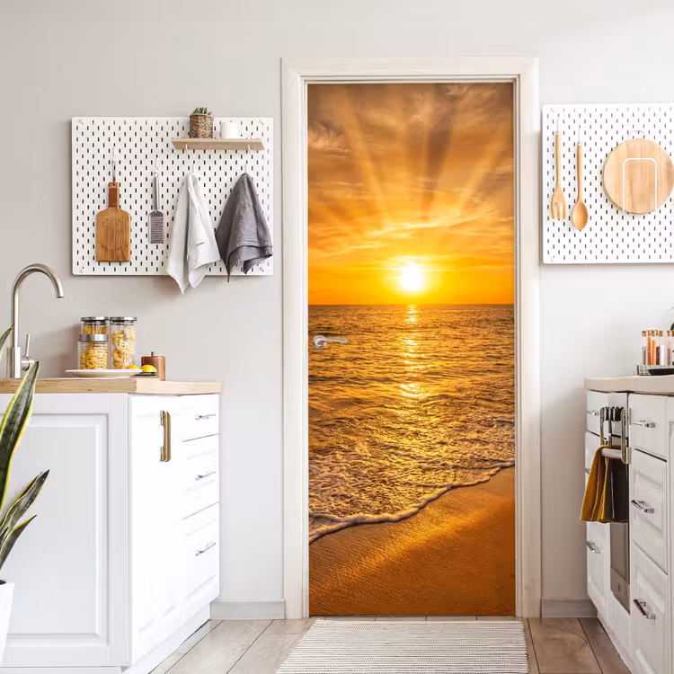 Deursticker - Zee - Zonsondergang - Golven - Kust - Oranje — 7