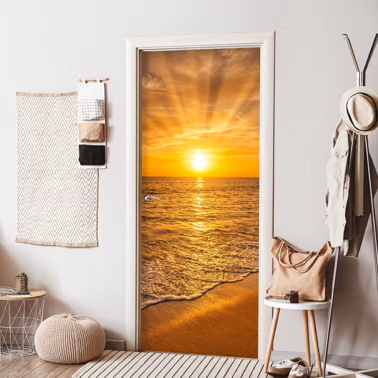 Deursticker - Zee - Zonsondergang - Golven - Kust - Oranje — 8