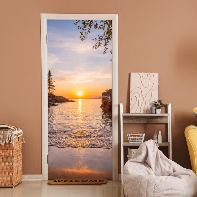 Deursticker - Zonsondergang - Kust - Water - Natuur - Oranje — 2