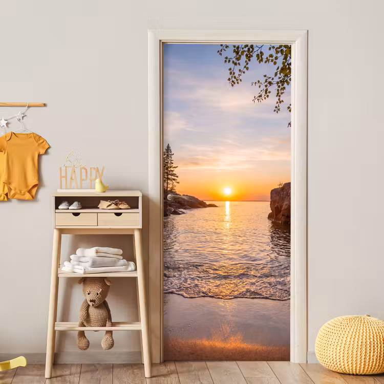 Deursticker - Zonsondergang - Kust - Water - Natuur - Oranje — 6