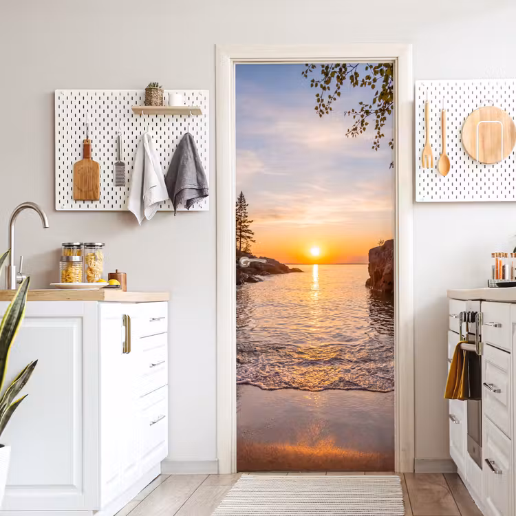 Deursticker - Zonsondergang - Kust - Water - Natuur - Oranje — 7