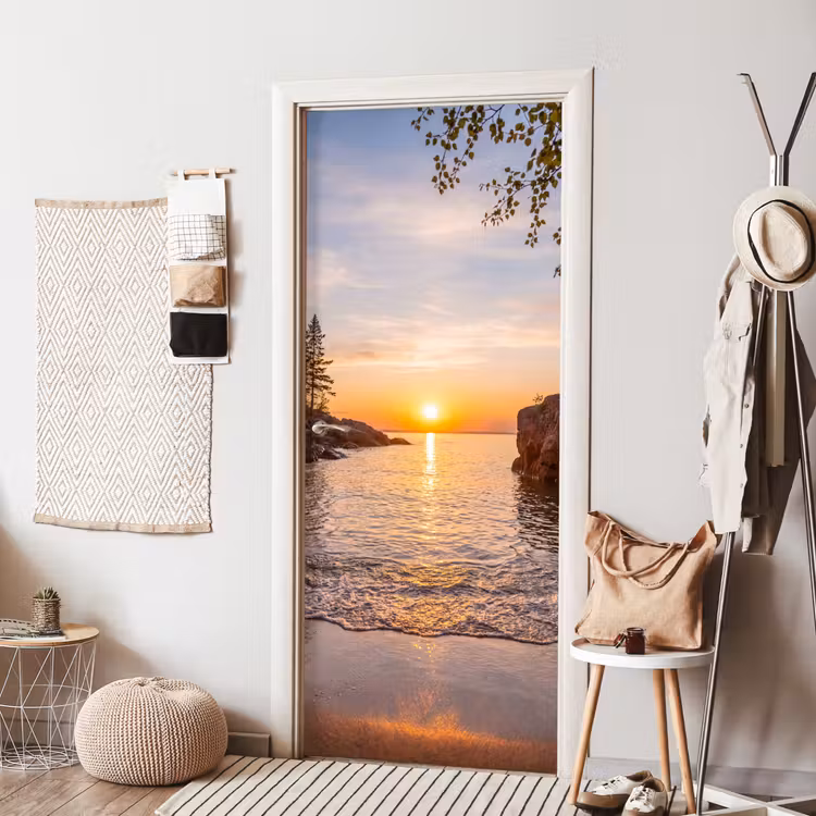 Deursticker - Zonsondergang - Kust - Water - Natuur - Oranje — 8