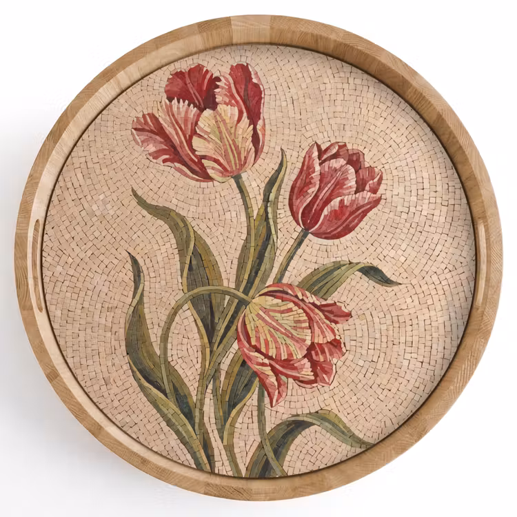 Dienblad - Bloemen - Mozaïek - Rood - Groen - Kunst — 1