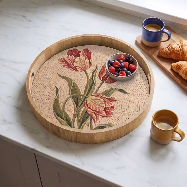 Dienblad - Bloemen - Mozaïek - Rood - Groen - Kunst — 4