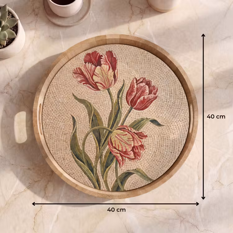 Dienblad - Bloemen - Mozaïek - Rood - Groen - Kunst — 9