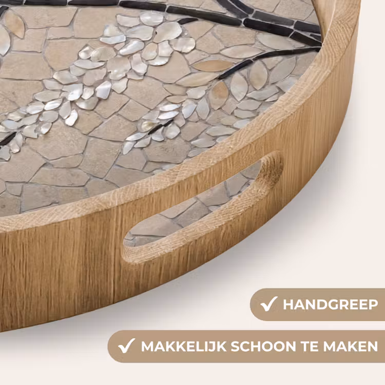 Dienblad - Boom - Bloemen - Mozaïek - Kunst - Wit — 5