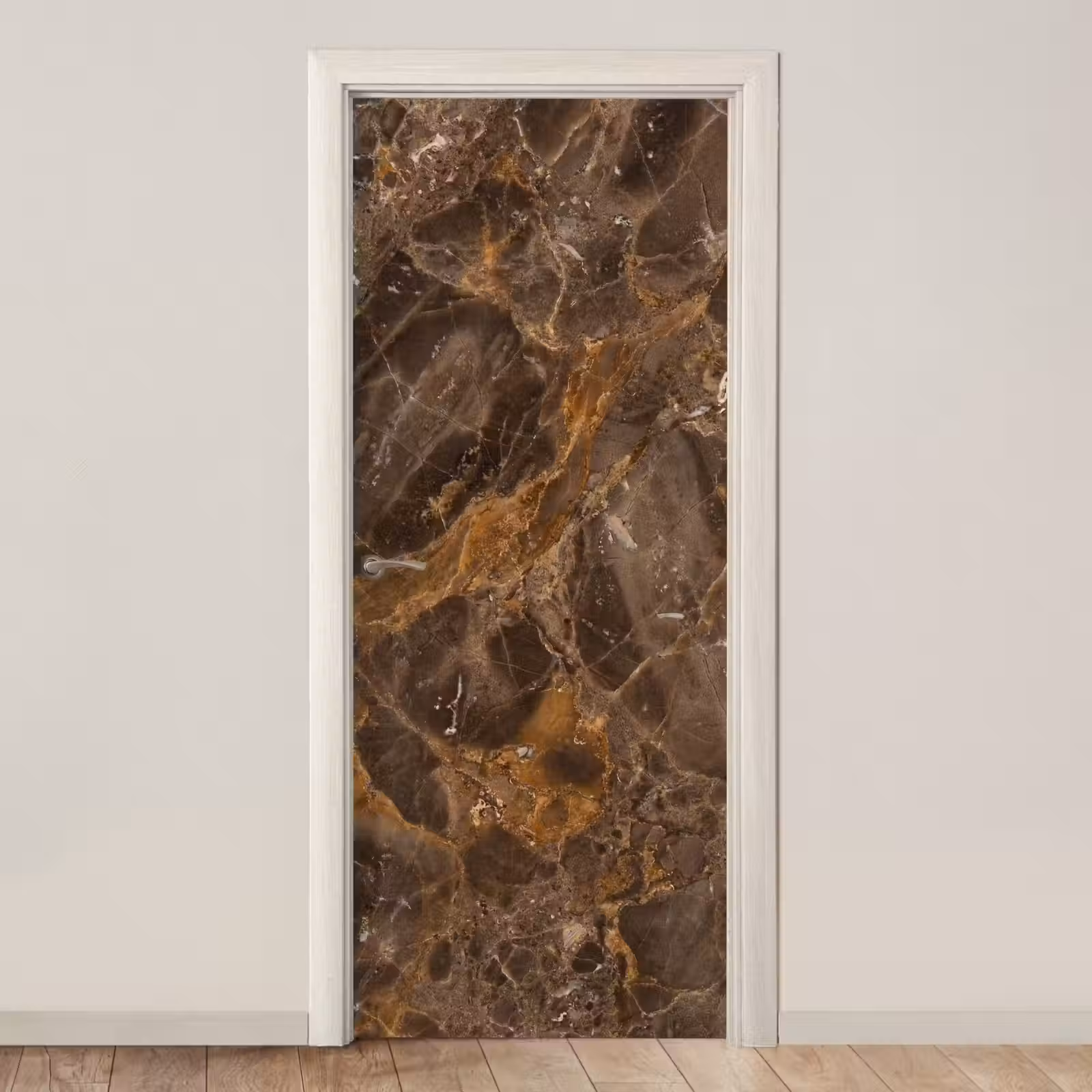 Deursticker - Marmer - Patroon - Natuur - Bruin - Goud — 1
