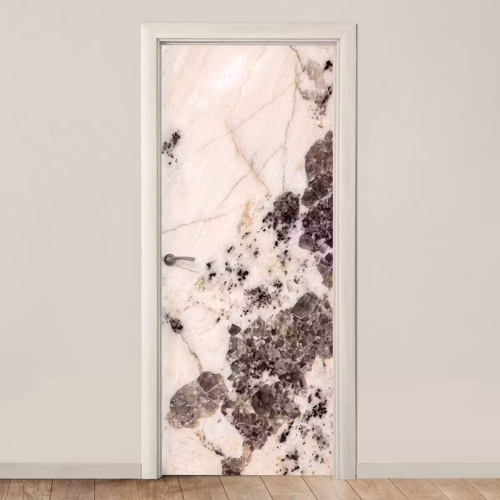 Deursticker - Natuursteen - Patroon - Abstract - Beige - Grijs — 1