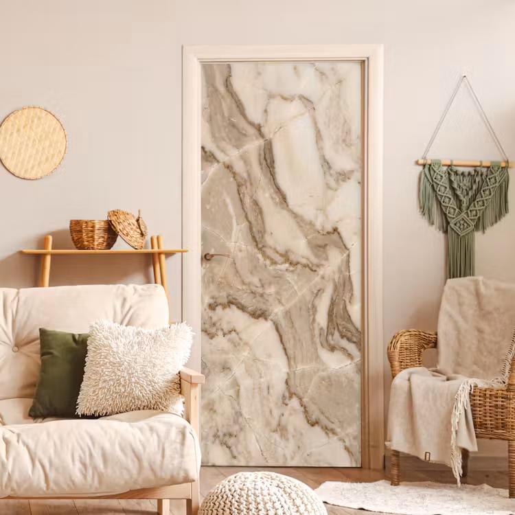 Deursticker - Marmer - Aderen - Textuur - Beige - Modern — 4
