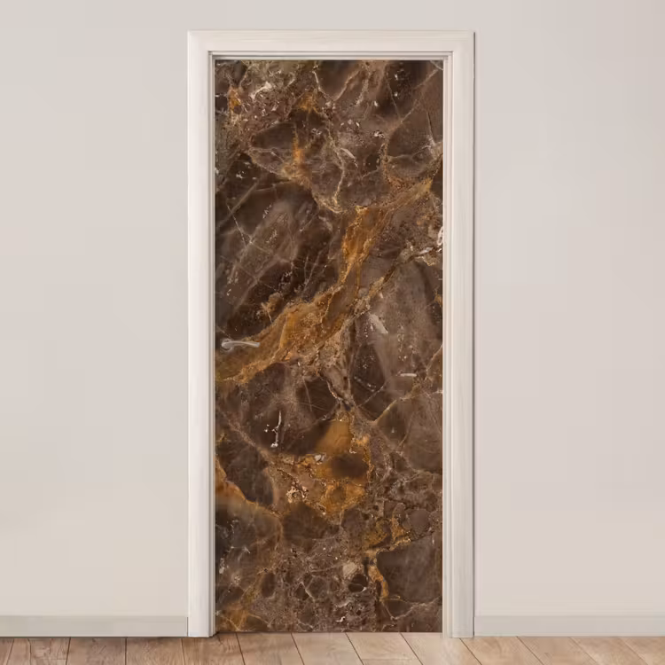 Deursticker - Marmer - Patroon - Natuur - Bruin - Goud — 1