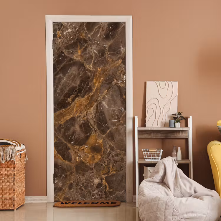 Deursticker - Marmer - Patroon - Natuur - Bruin - Goud — 2