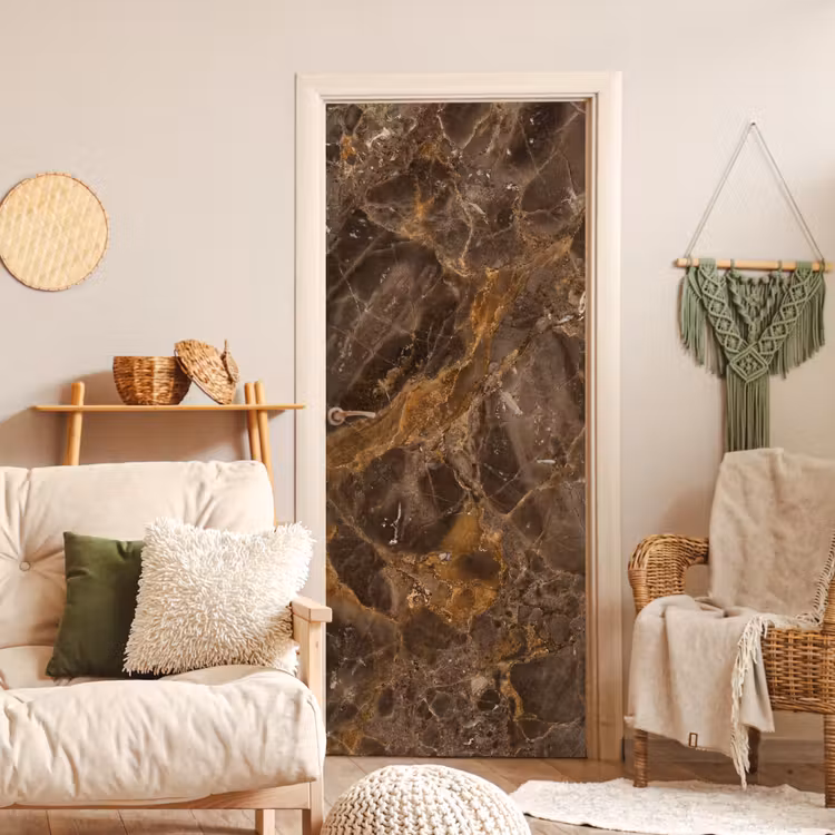 Deursticker - Marmer - Patroon - Natuur - Bruin - Goud — 4
