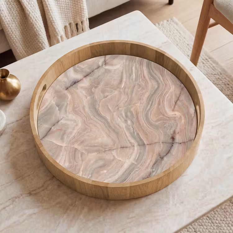 Dienblad - Marmer - Patroon - Abstract - Beige - Groen — 2